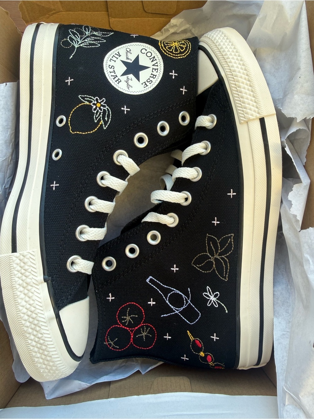 Converse Black High-Top Sneakers with Multicolor Embroidery stitched